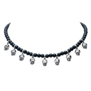 Collar Cráneos de barro negro, joya de plata .925, con obsidiana – Gabriela Sánchez