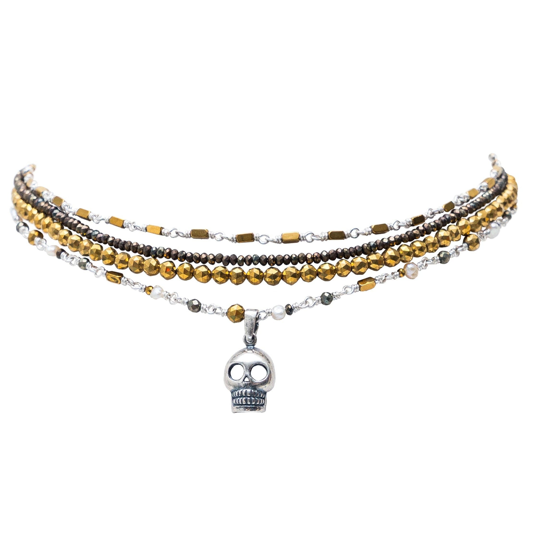Choker Memoria de Barro, joya de plata .925, con hematita y pirita – Gabriela Sánchez