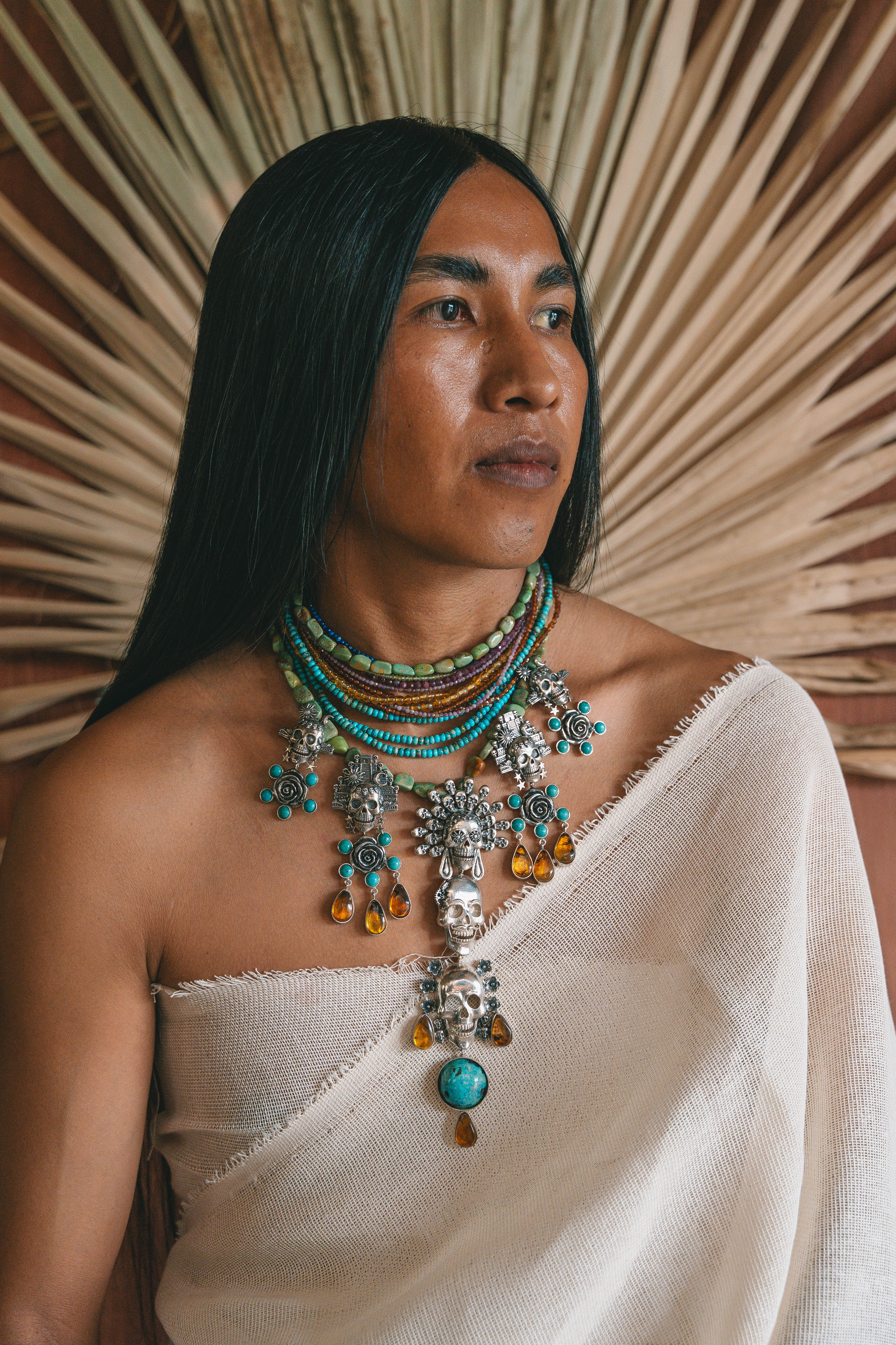 Collar Ofrenda en Turquesa, joya de plata .925, con ámbar – Gabriela Sánchez