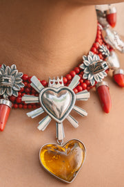 Collar Favor Divino, joya de plata .925, con coral y cuarzo turmalinado – Gabriela Sánchez (vista 5)
