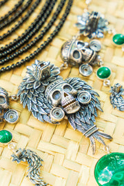Collar Recorrido de Plumas, joya de plata .925, con cuarzo ahumado y malaquita – Gabriela Sánchez (vista 3)