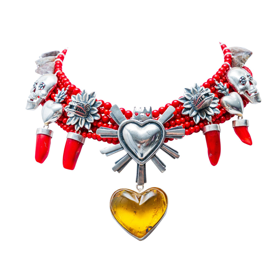 Collar Favor Divino, joya de plata .925, con coral y cuarzo turmalinado – Gabriela Sánchez (vista 3)
