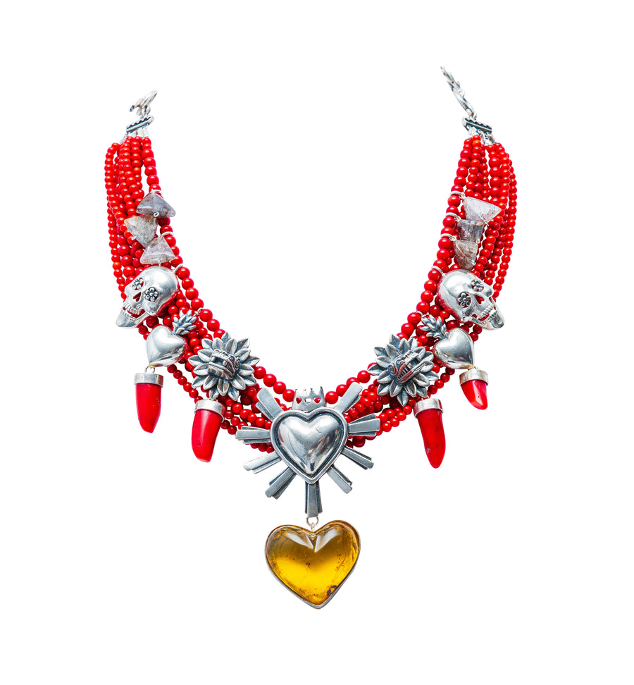 Collar Favor Divino, joya de plata .925, con coral y cuarzo turmalinado – Gabriela Sánchez (vista 2)