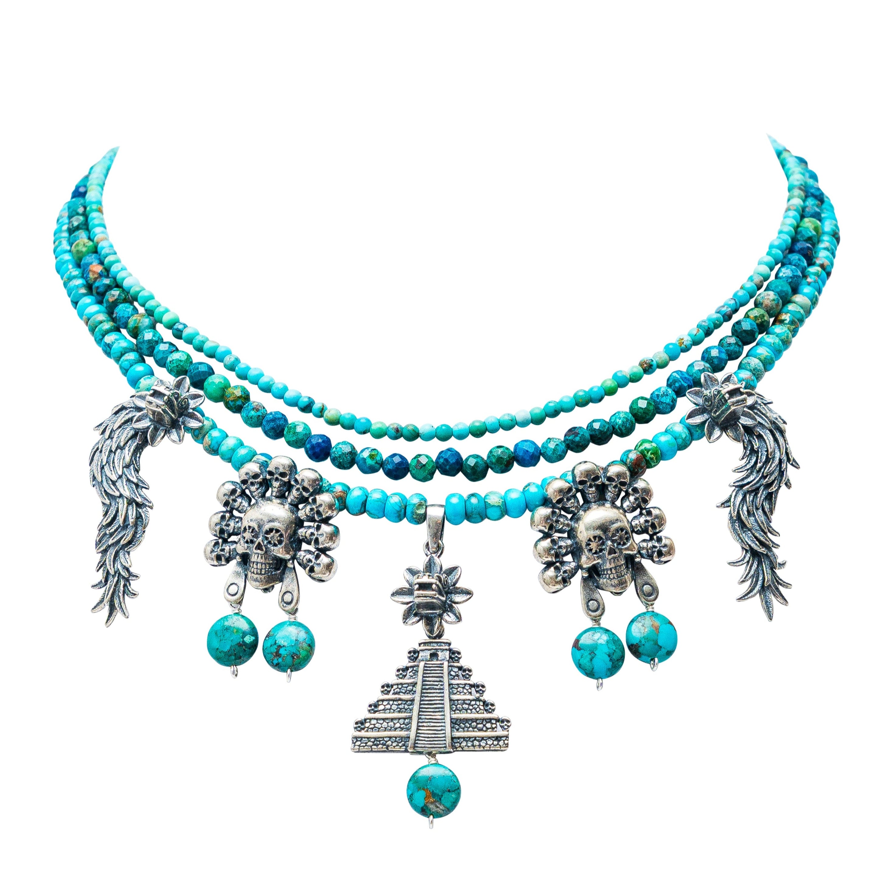 Collar Momento Sagrado, joya de plata .925, con turquesa y crisocola – Gabriela Sánchez