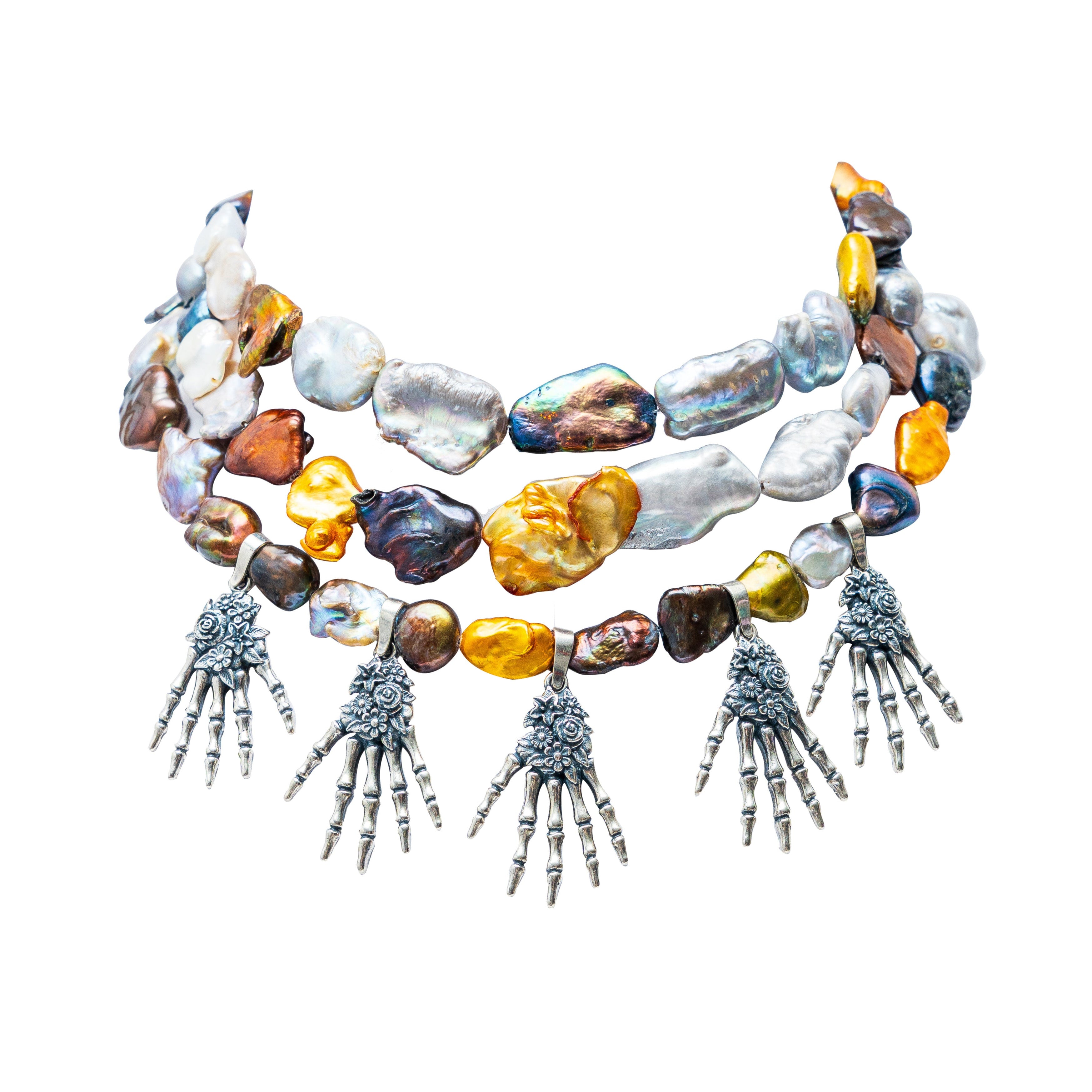Collar Manos de Oro, joya de plata .925, con perla – Gabriela Sánchez