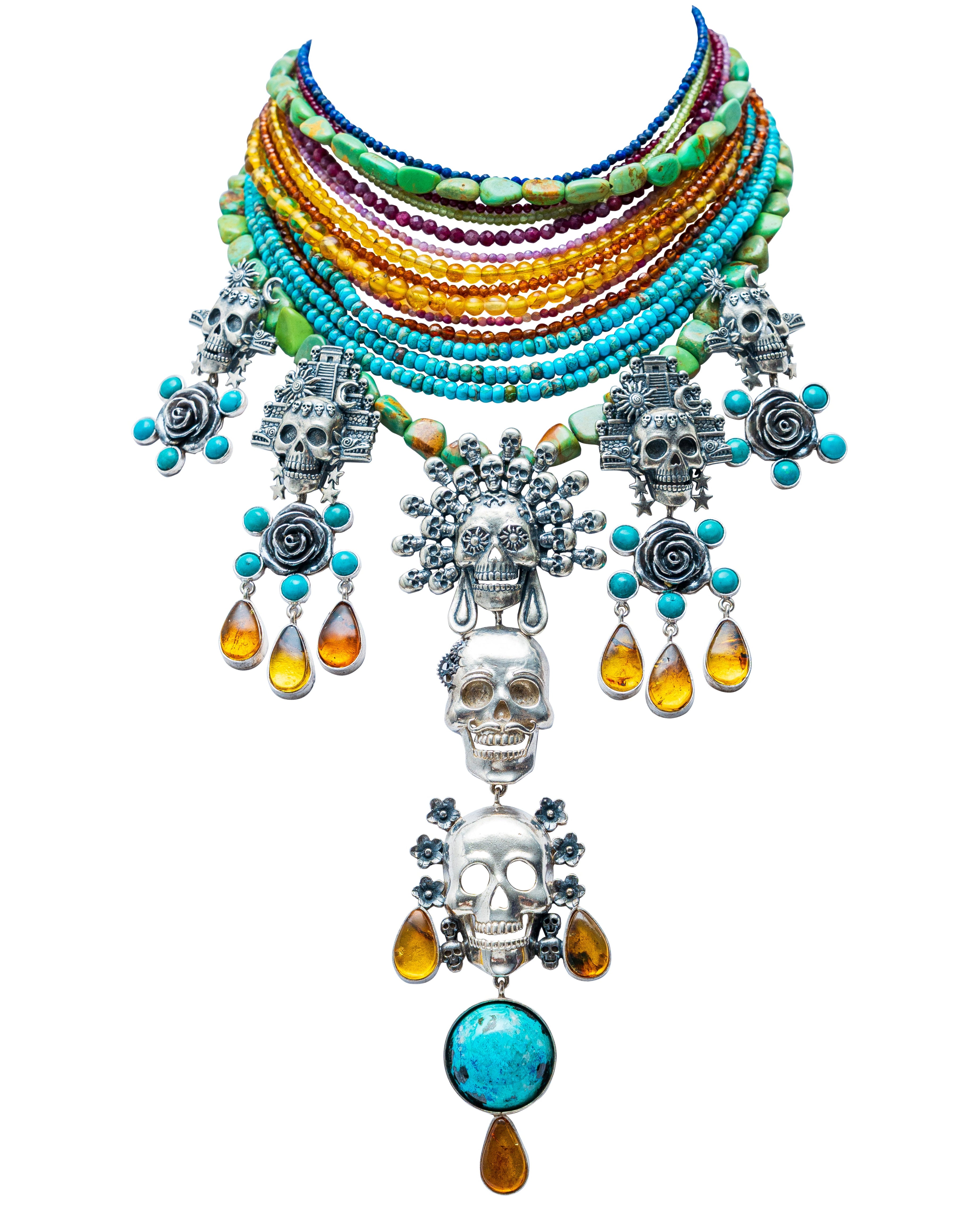 Collar Ofrenda en Turquesa, joya de plata .925, con ámbar – Gabriela Sánchez (vista 2)