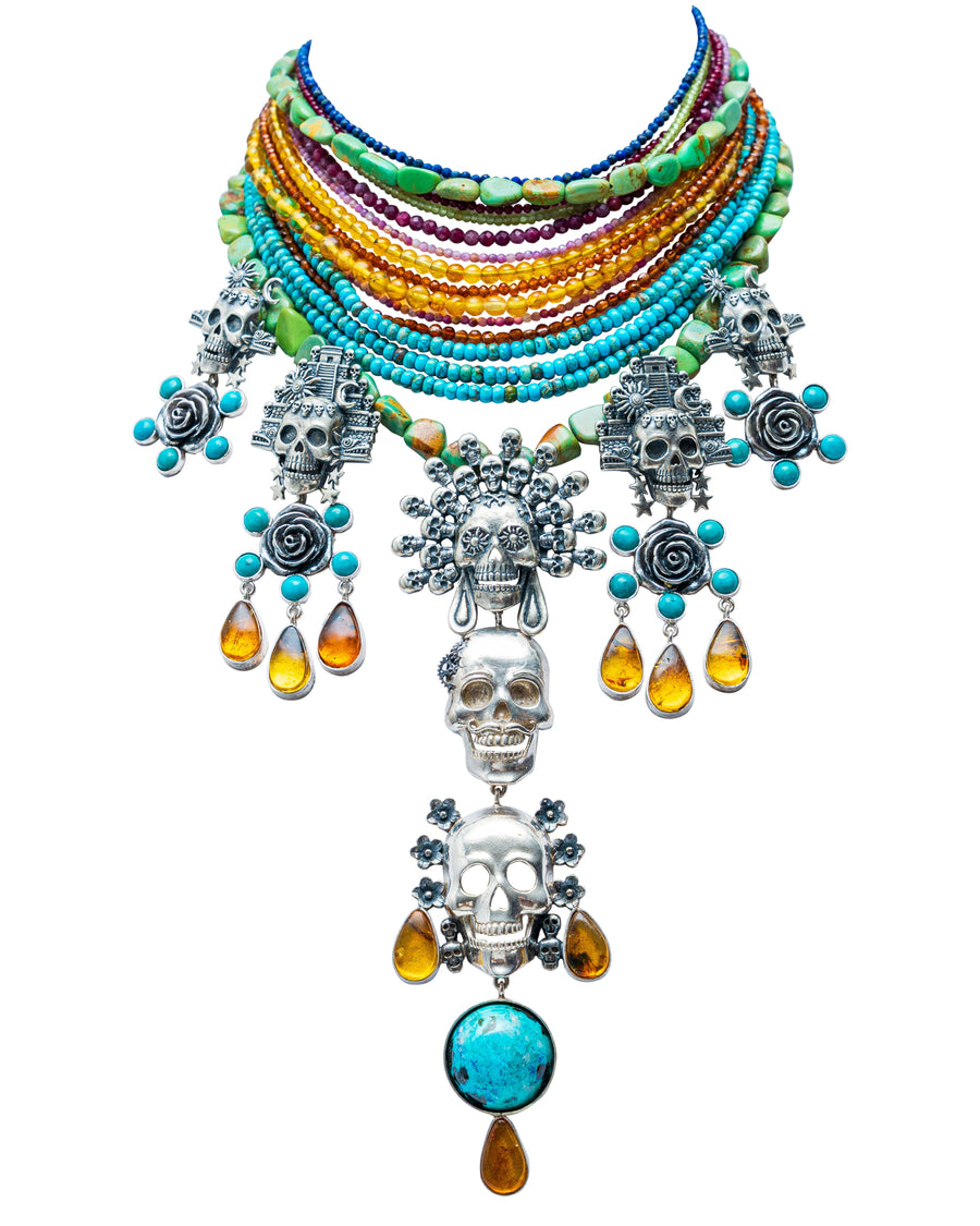 Collar Ofrenda en Turquesa, joya de plata .925, con ámbar – Gabriela Sánchez (vista 2)