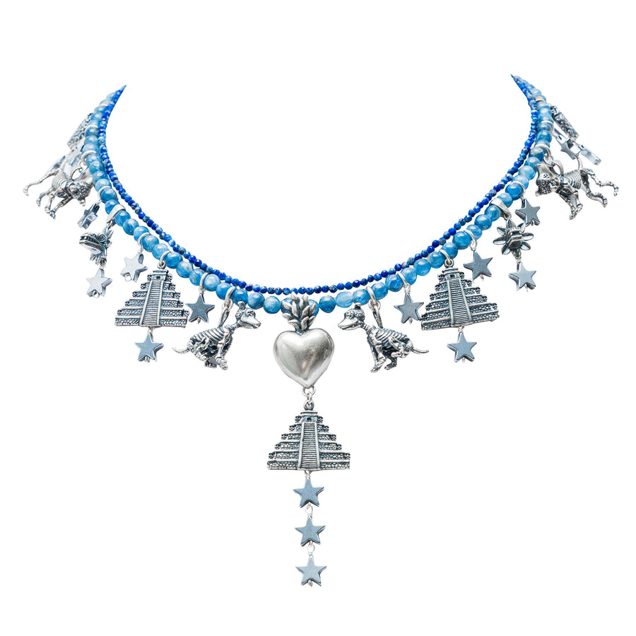 Collar Guardianes del Tiempo, joya de plata .925, con lapislázuli y cianita – Gabriela Sánchez
