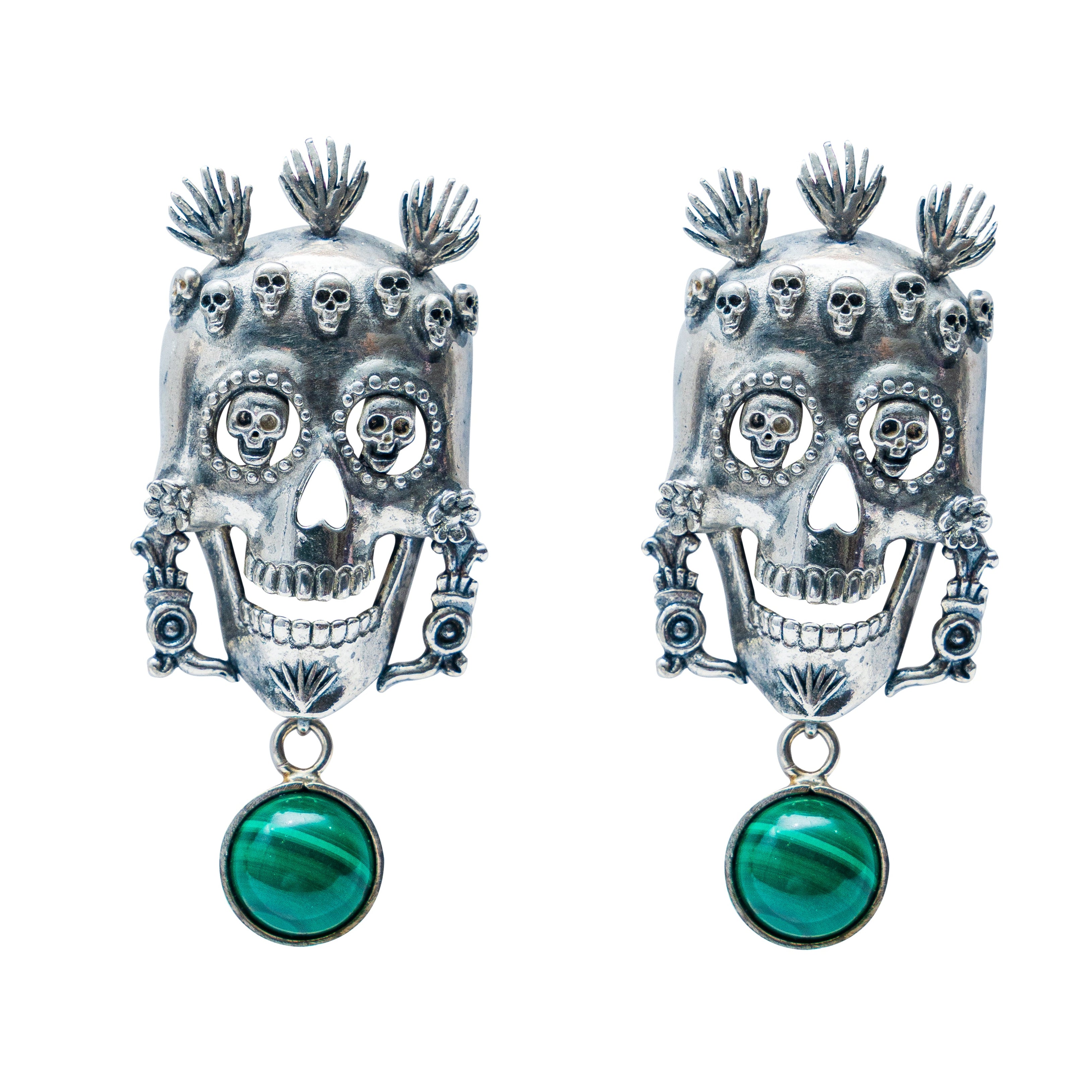 Aretes Elixir de Dioses, joya de plata .925, con malaquita – Gabriela Sánchez