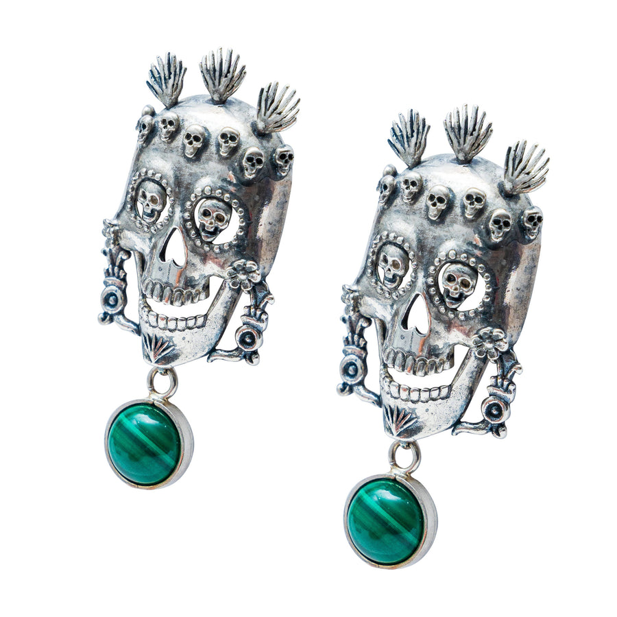 Aretes Elixir de Dioses, joya de plata .925, con malaquita – Gabriela Sánchez (vista 3)