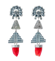 Aretes Favor Divino, joya de plata .925, con coral y cuarzo turmalinado – Gabriela Sánchez