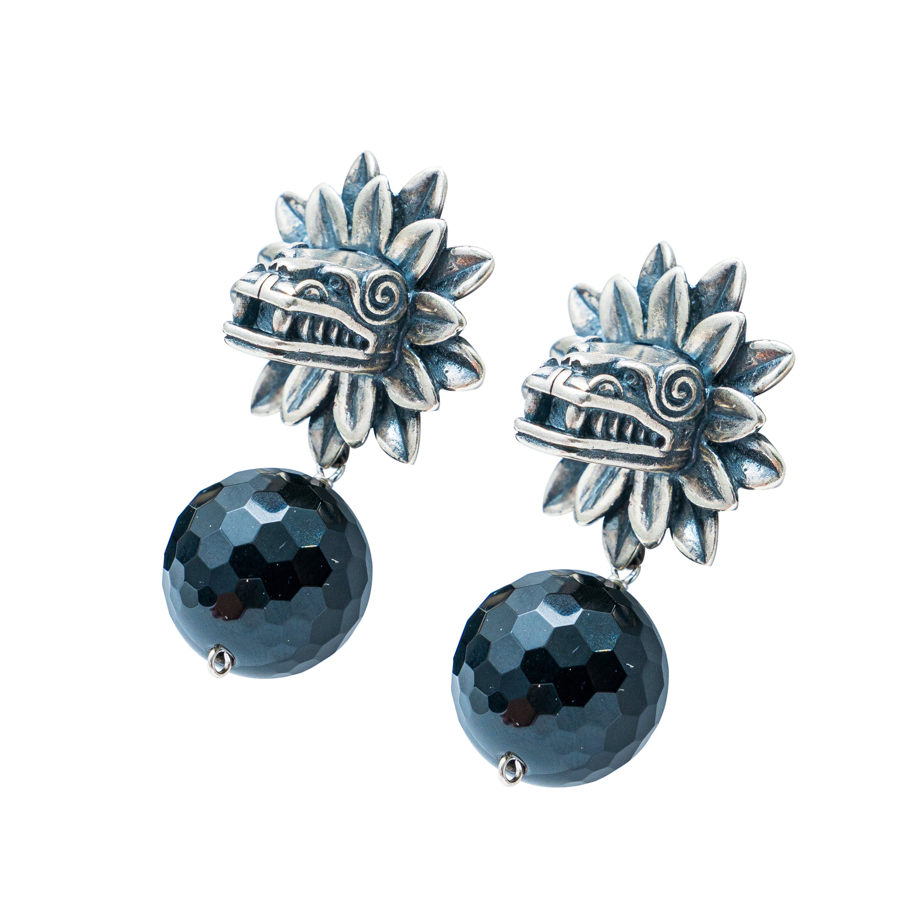 Aretes Volcán de Obsidiana, joya de plata .925, con ónix – Gabriela Sánchez