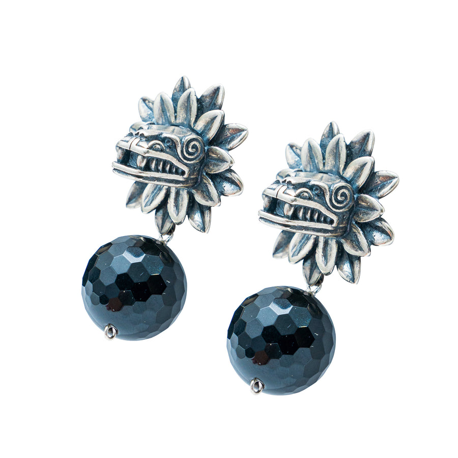 Aretes Volcán de Obsidiana, joya de plata .925, con ónix – Gabriela Sánchez