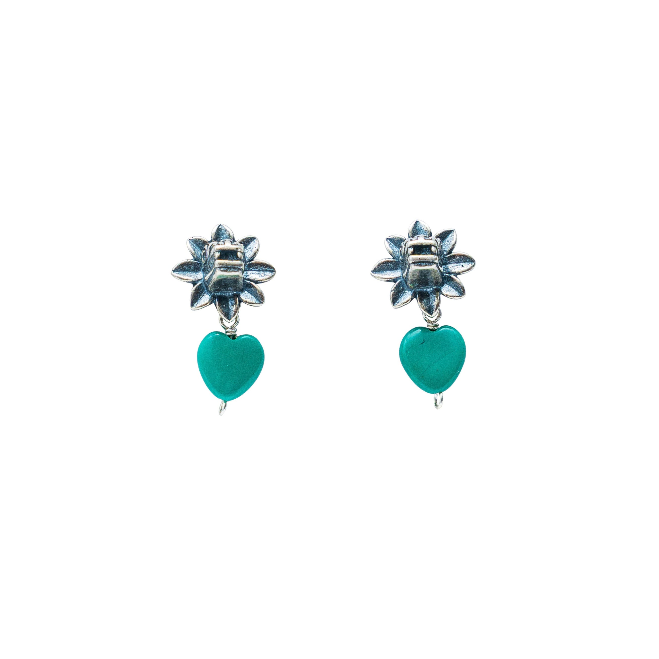 Aretes Corazón de Quetzalcóatl, joya de plata .925, con turquesa – Gabriela Sánchez (vista 2)
