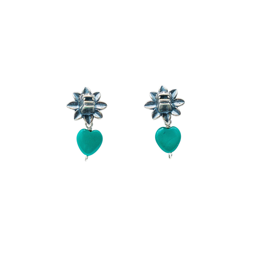 Aretes Corazón de Quetzalcóatl, joya de plata .925, con turquesa – Gabriela Sánchez (vista 2)