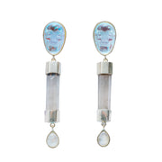Aretes Metztli Plateado, joya de plata .925, con cuarzo y cuarzo tornasol – Gabriela Sánchez (vista 2)
