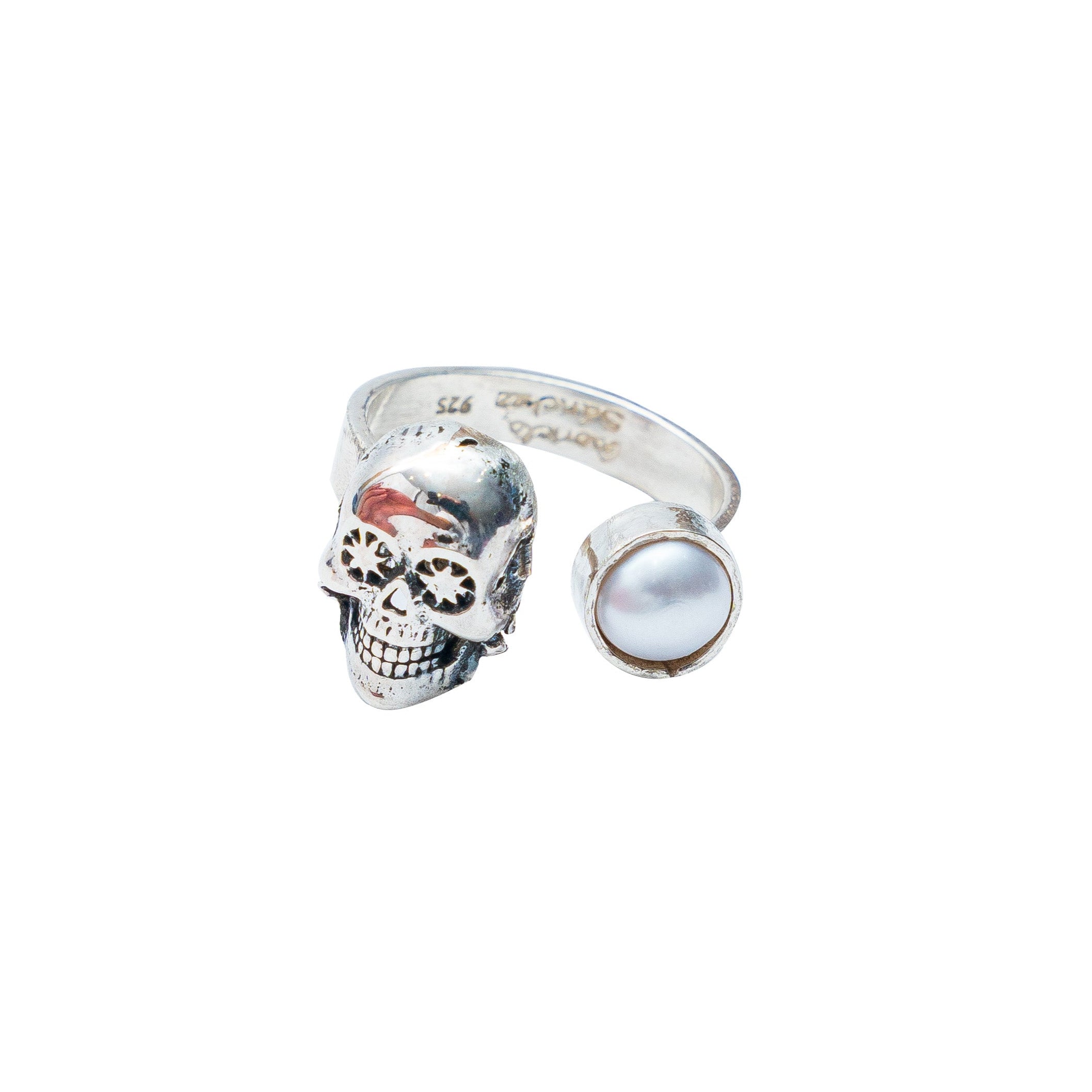 Anillo Flor de Hueso, joya de plata .925, con perla – Gabriela Sánchez (vista 2)