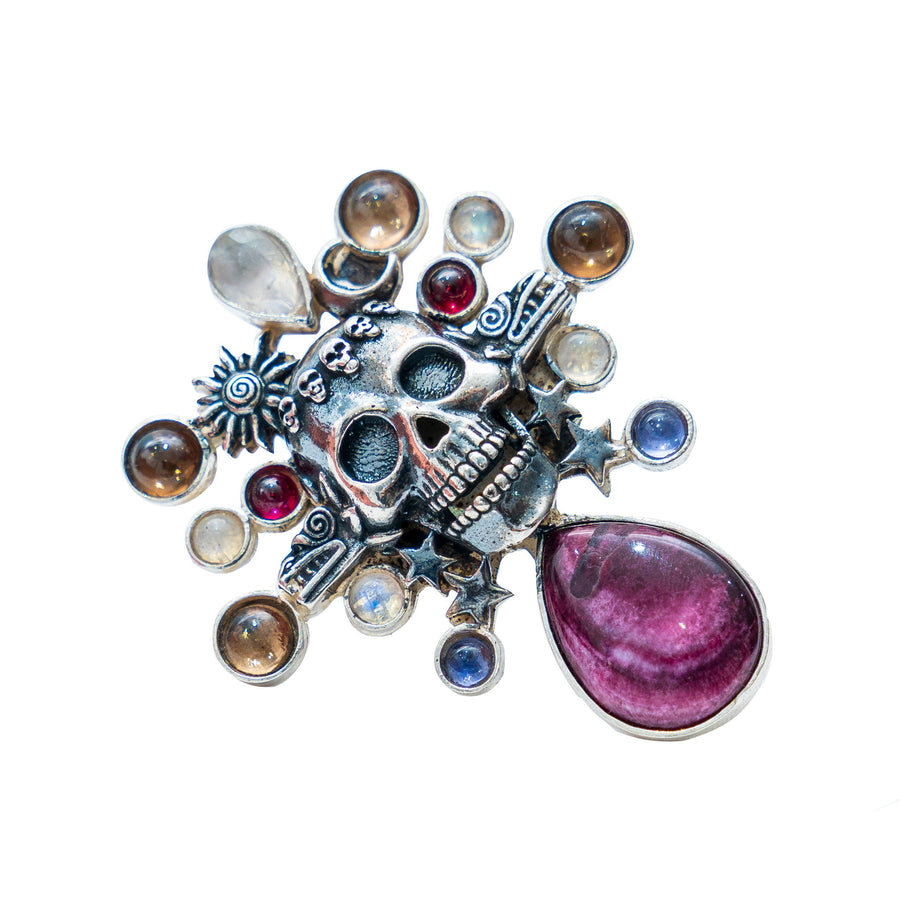 Anillo Reflejo Ancestral, joya de plata .925, con concha de abulón y granate – Gabriela Sánchez (vista 2)