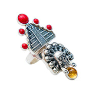 Anillo Conexión con Ancestros, joya de plata .925, con coral y citrina – Gabriela Sánchez