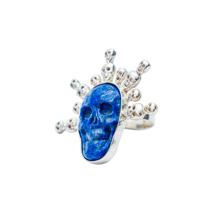 Anillo Calacas Celestiales, joya de plata .925, con lapislázuli – Gabriela Sánchez (vista 4)