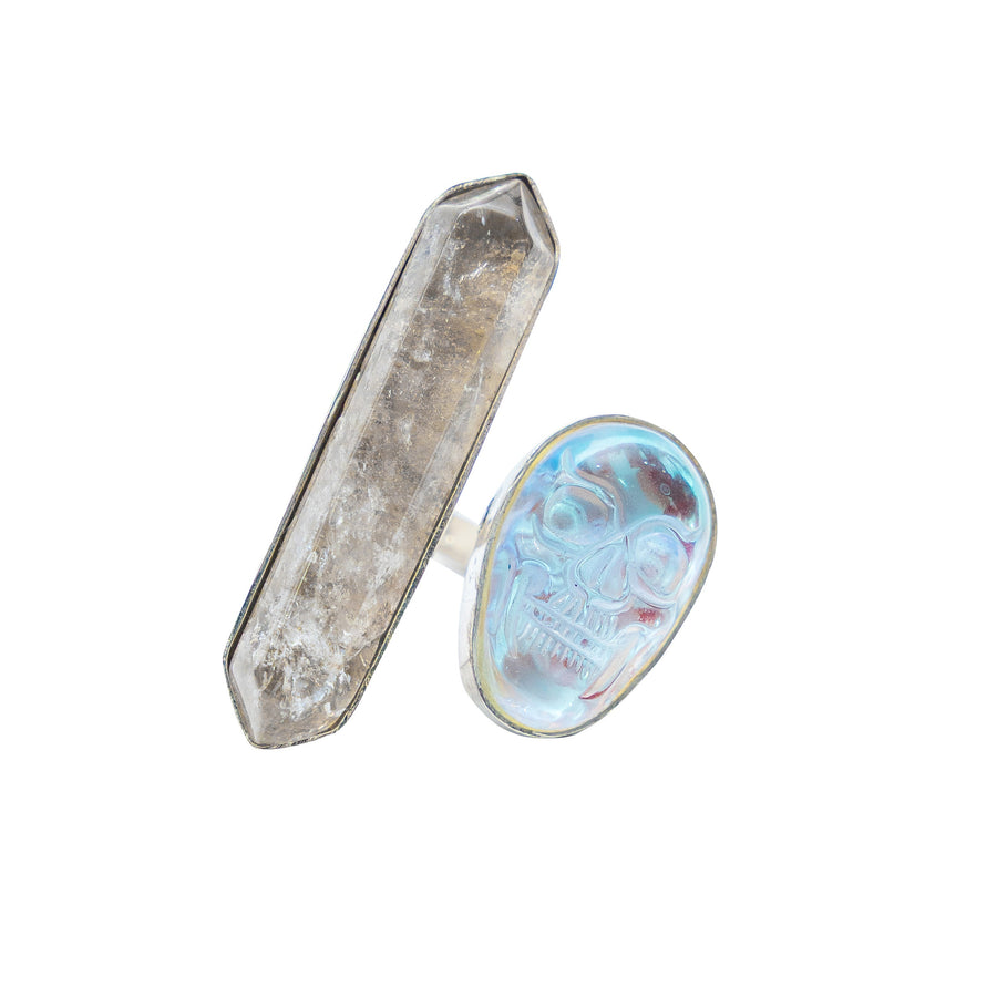Anillo Metztli Plateado, joya de plata .925, con cuarzo tornasol y cuarzo – Gabriela Sánchez (vista 2)