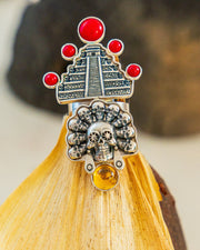 Anillo Conexión con Ancestros, joya de plata .925, con coral y citrina – Gabriela Sánchez (vista 3)