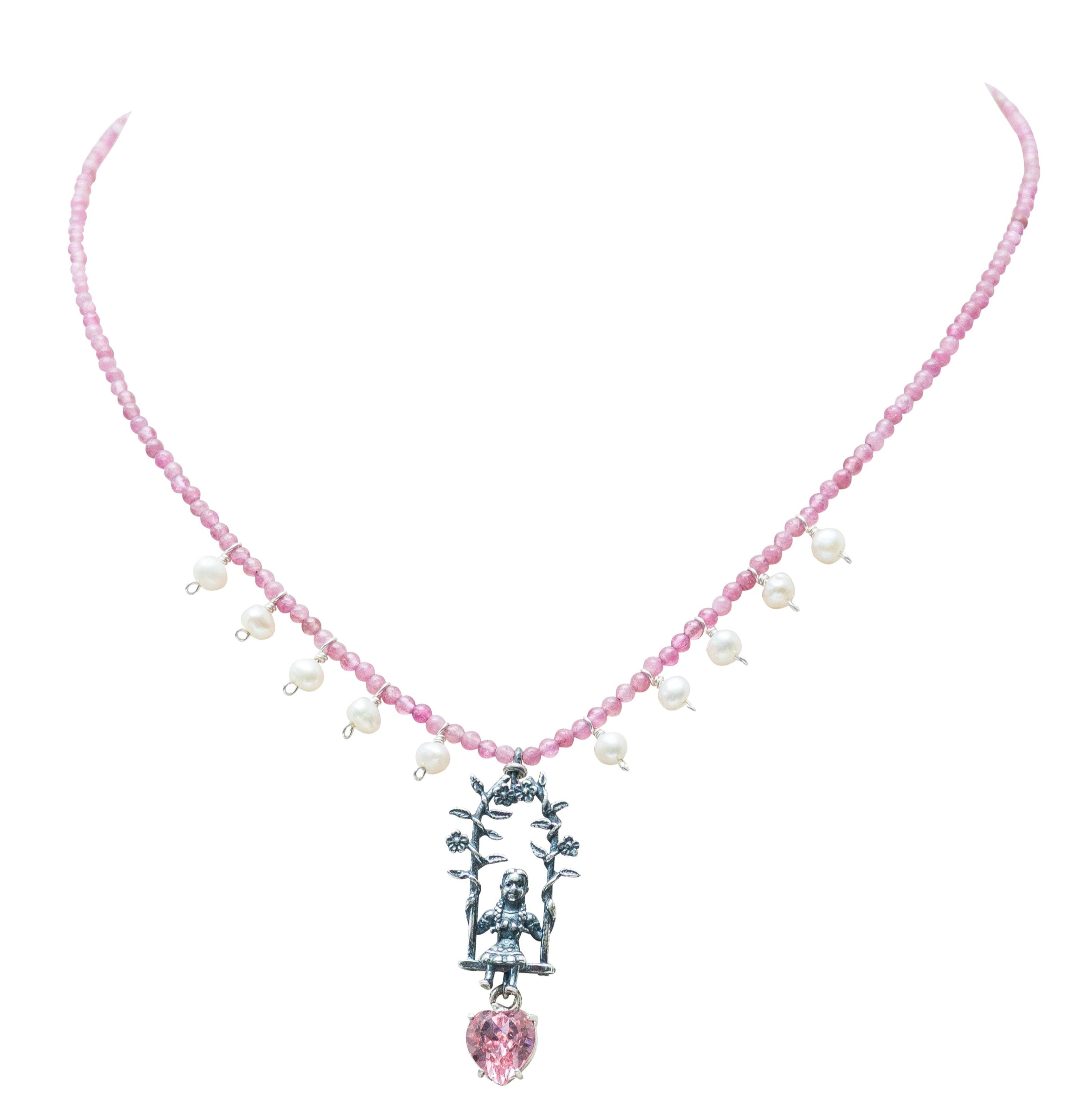 Collar Mi Cielo Rosa, joya de plata .925, con turmalina y cristal Swarovski – Gabriela Sánchez