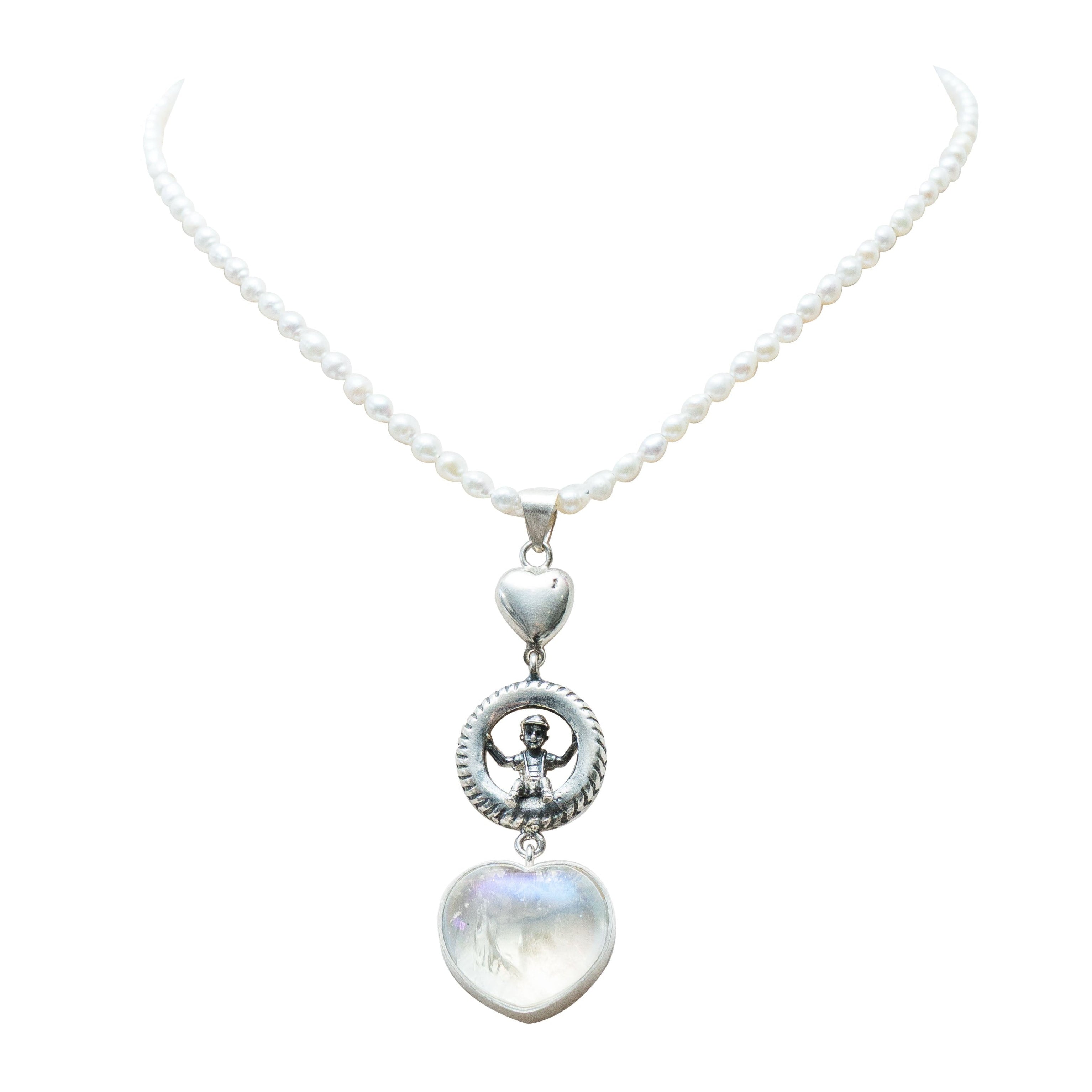 Collar Corazón de Protección Niño, joya de plata .925, con perla y cuarzo – Gabriela Sánchez