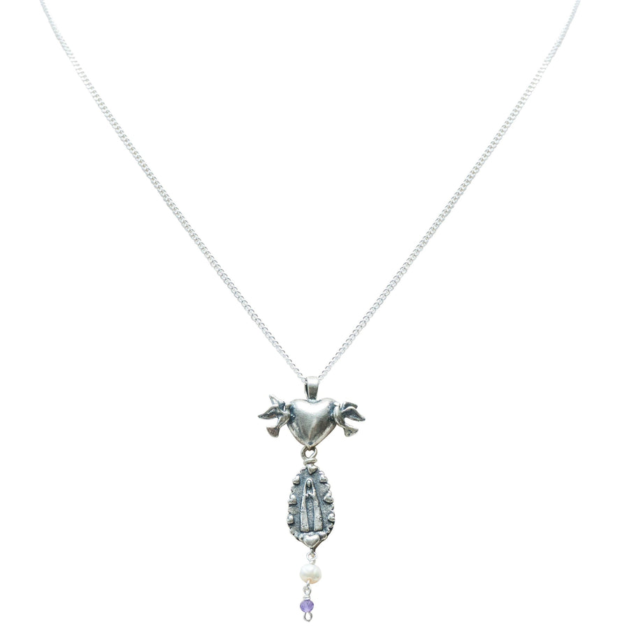 Dije Madre Celestial, joya de plata .925, con amatista y perla – Gabriela Sánchez