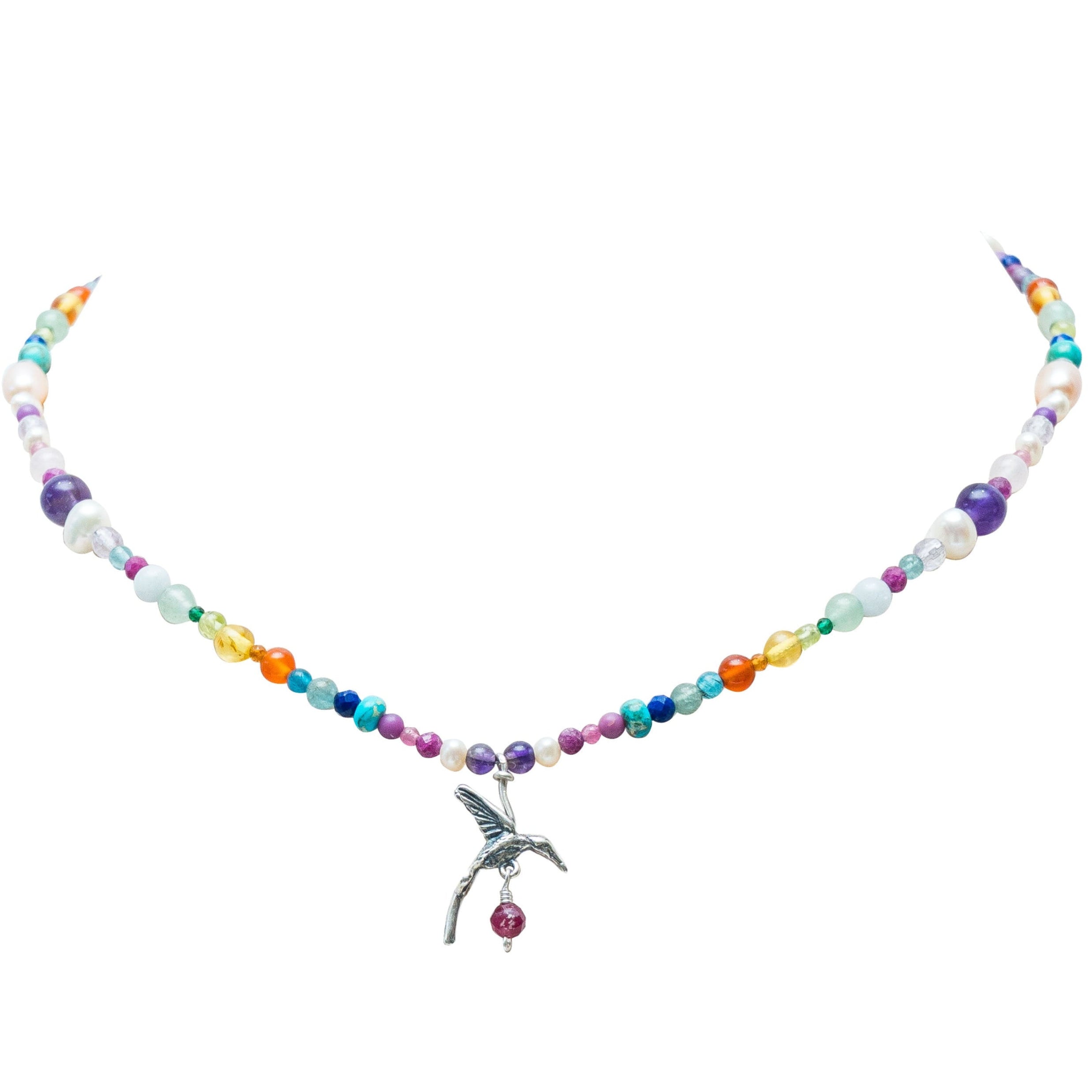 Collar Colibrí de la Suerte, joya de plata .925, con amatista – Gabriela Sánchez