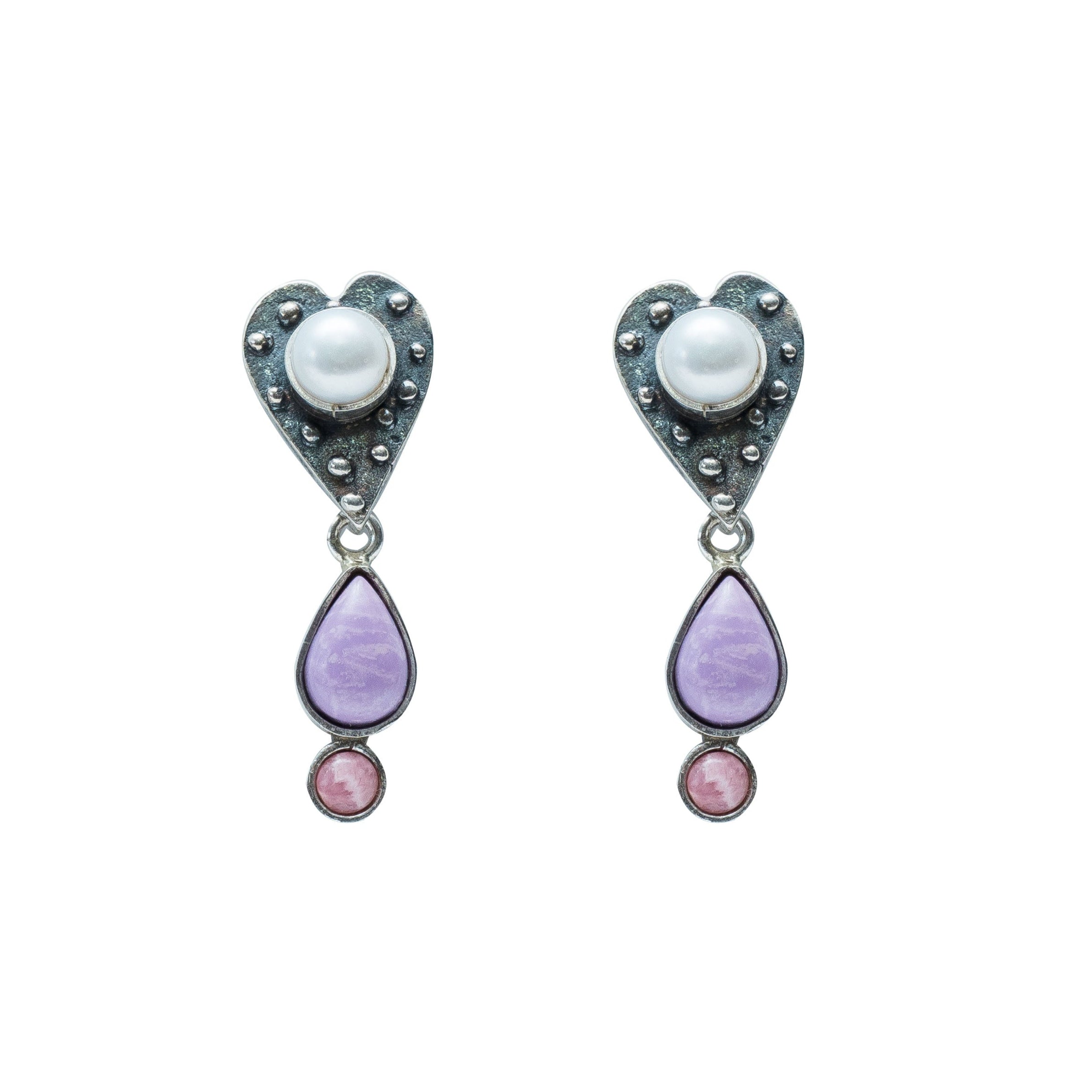 Aretes Dulce Compañía, joya de plata .925, con fosforita y rodocosita – Gabriela Sánchez