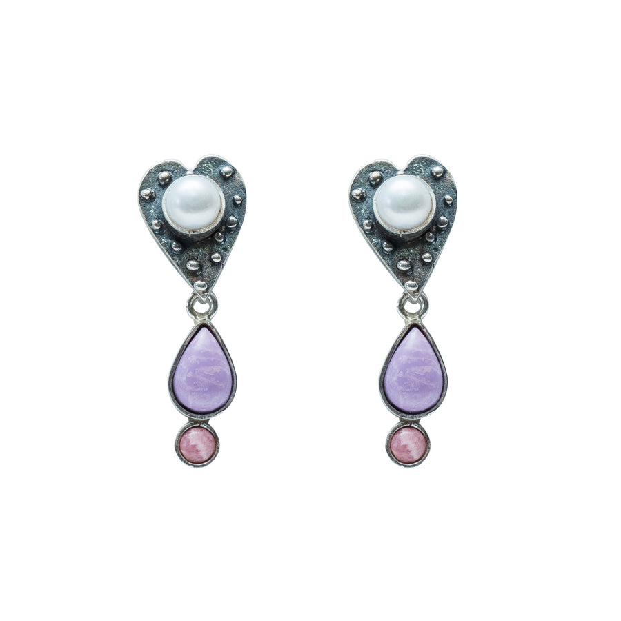 Aretes Dulce Compañía, joya de plata .925, con fosforita y rodocosita – Gabriela Sánchez