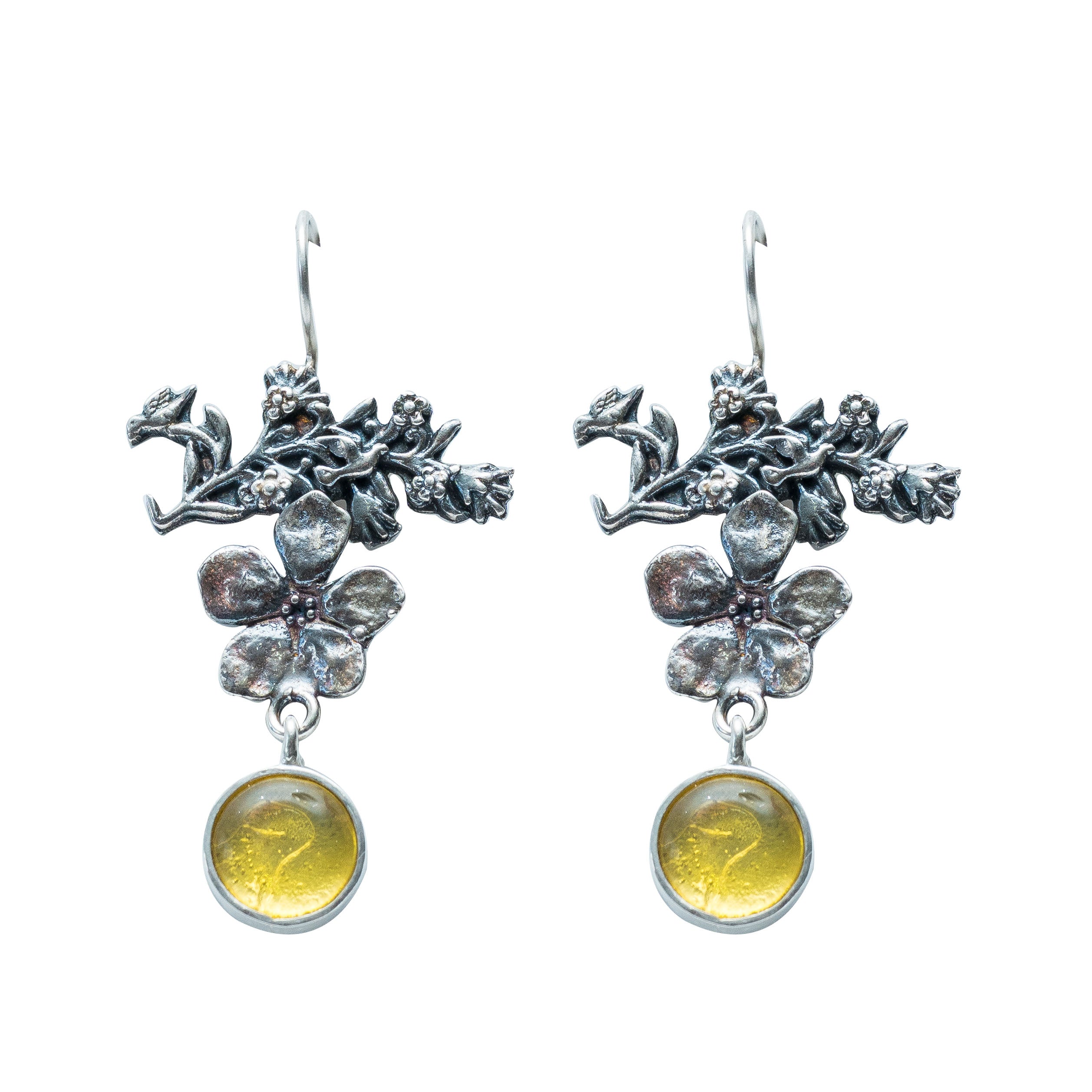Aretes Jardín de mi Abuela, joya de plata .925, con ámbar – Gabriela Sánchez