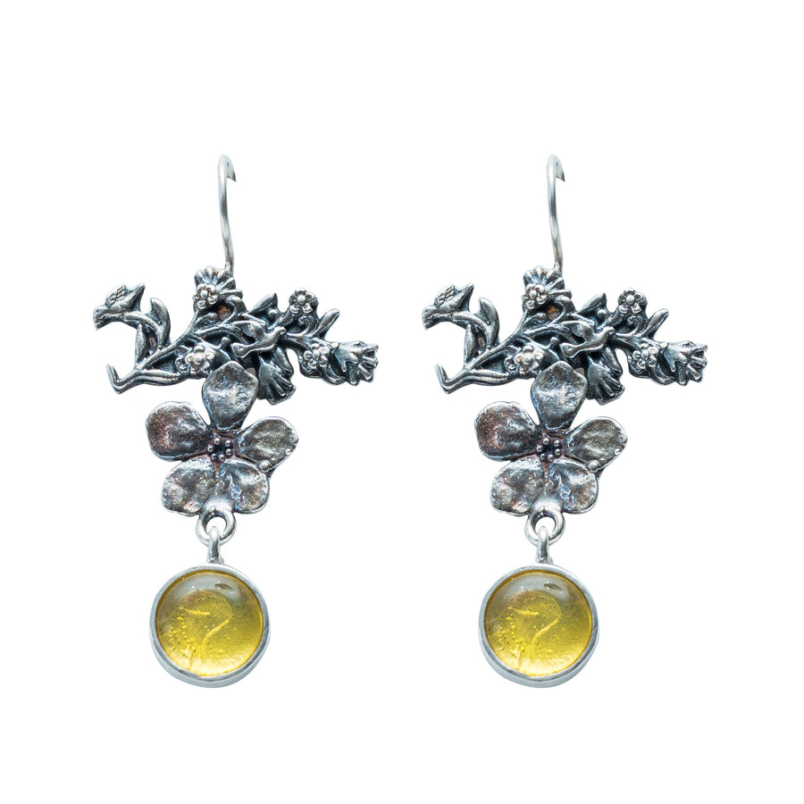 Aretes Jardín de mi Abuela, joya de plata .925, con ámbar – Gabriela Sánchez