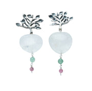 Aretes Corazones de Gratitud, joya de plata .925, con turmalina y cuarzo – Gabriela Sánchez
