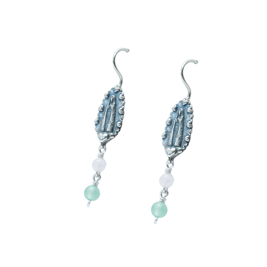 Aretes La Pureza de Mamá, joya de plata .925, con cuarzo rosa y venturina – Gabriela Sánchez (vista 3)