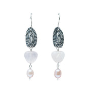 Aretes Luz del Corazón, joya de plata .925, con perla y cuarzo rosa – Gabriela Sánchez