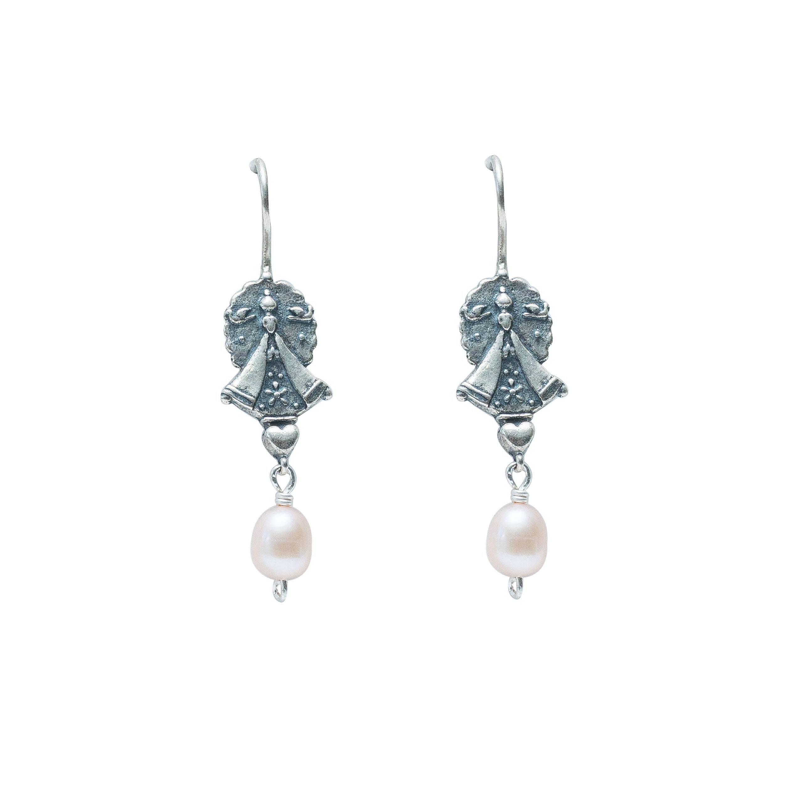 Aretes Rosa Divina, joya de plata .925, con perla – Gabriela Sánchez