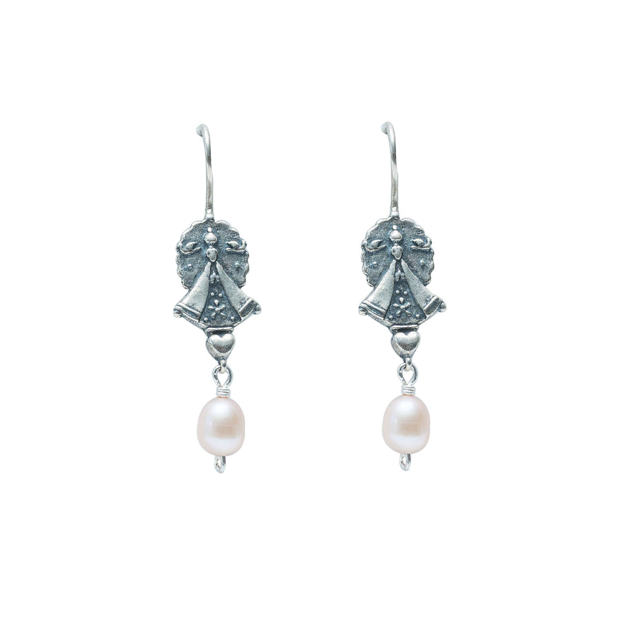 Aretes Rosa Divina, joya de plata .925, con perla – Gabriela Sánchez