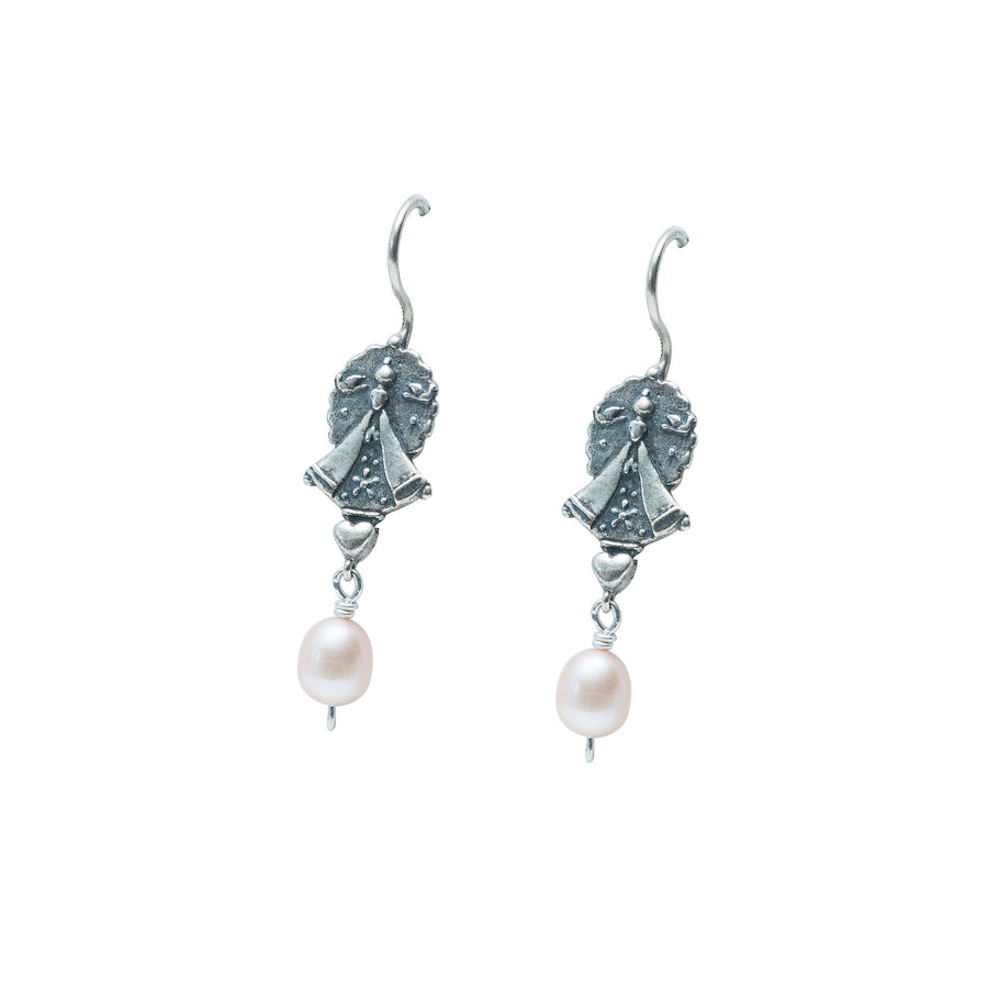Aretes Rosa Divina, joya de plata .925, con perla – Gabriela Sánchez (vista 3)