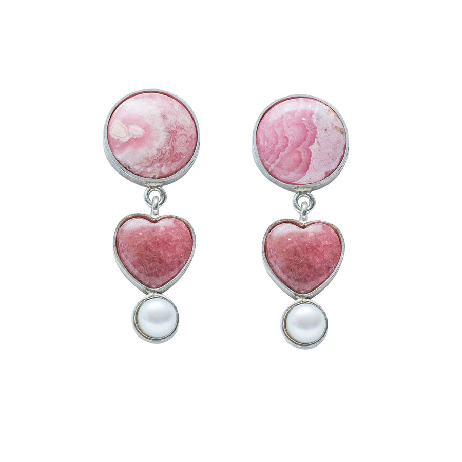 Aretes Bajo el Velo Rosa, joya de plata .925, con rodocosita y perla – Gabriela Sánchez