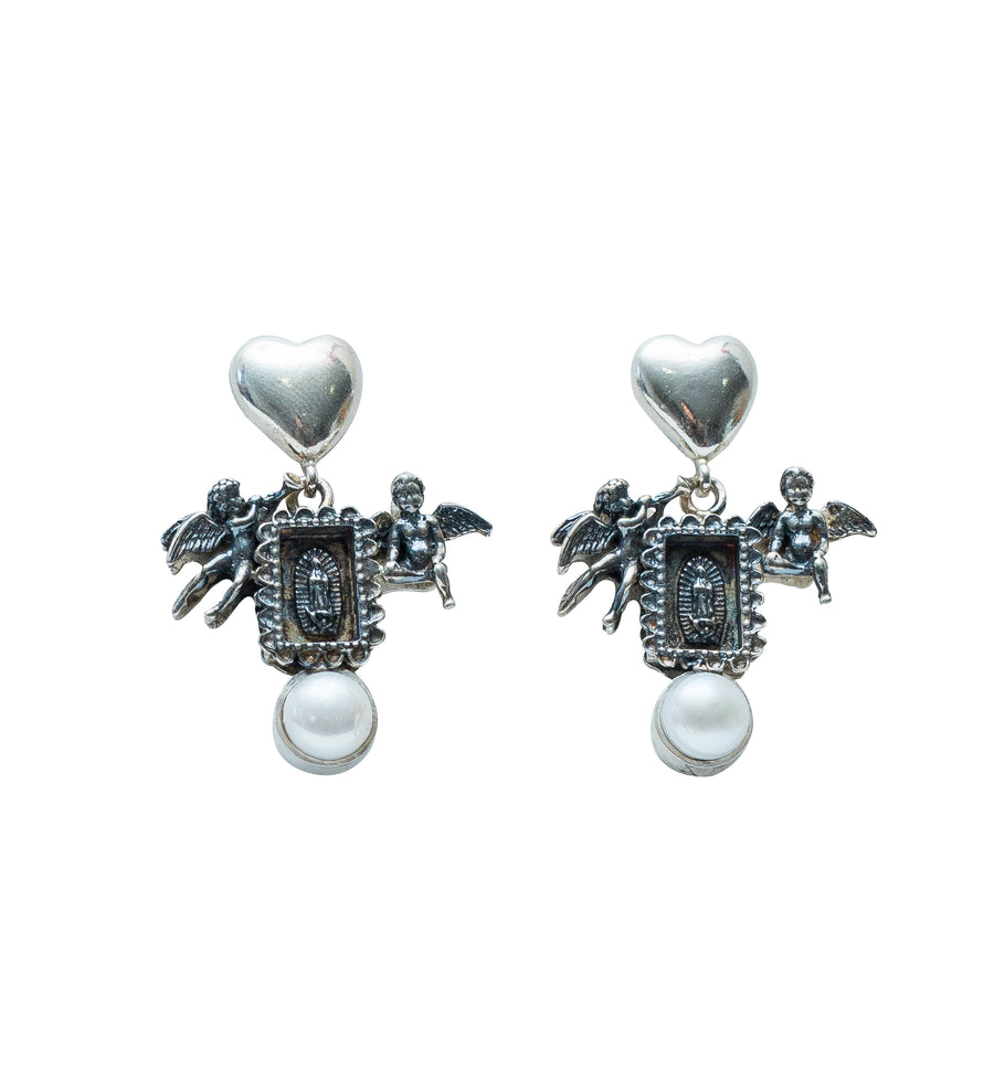 Aretes Bendición y Querubines, joya de plata .925, con perla – Gabriela Sánchez