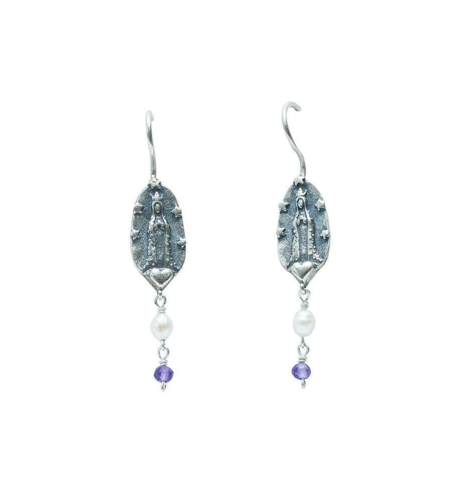 Aretes Manto de amor, joya de plata .925, con amatista y perla – Gabriela Sánchez