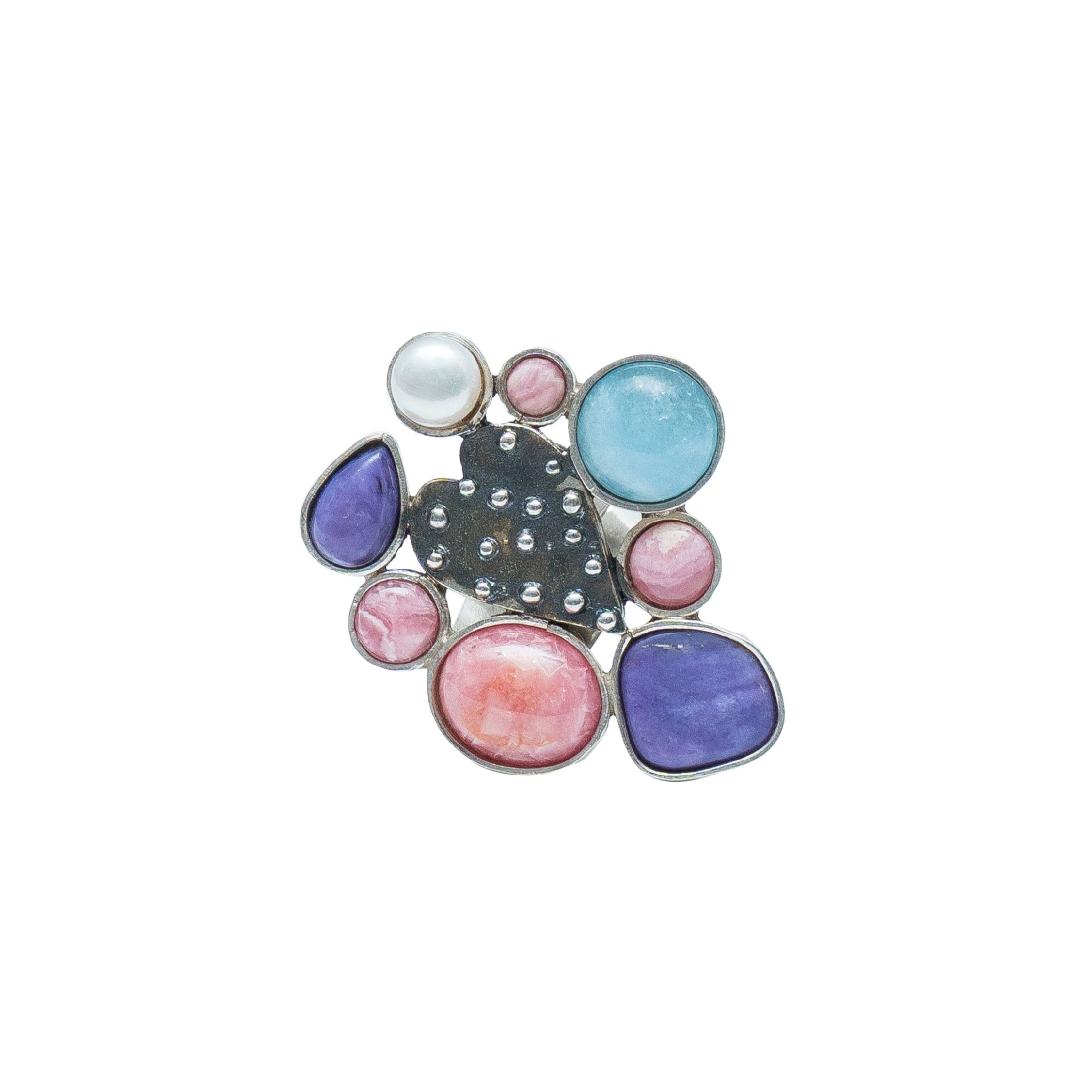 Anillo Dulce Compañía, joya de plata .925, con fosforita y perla – Gabriela Sánchez