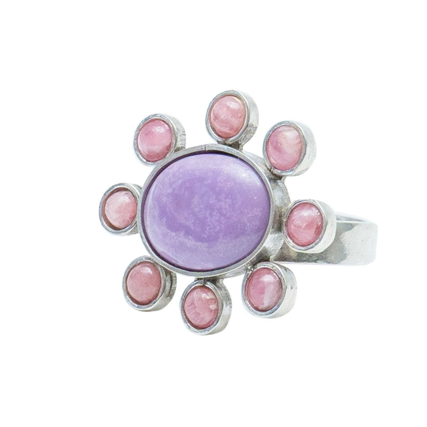 Anillo Dulzura, joya de plata .925, con rodocosita y fosforita – Gabriela Sánchez