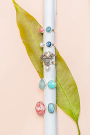 Anillo Gotitas Dulces, joya de plata .925, con rodocosita y aquamarina – Gabriela Sánchez (vista 4)