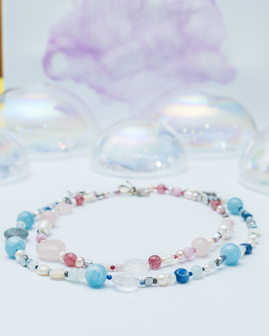 Collar Amor Infinito Azul, joya de plata .925, con aquamarina y fluorita – Gabriela Sánchez (vista 4)