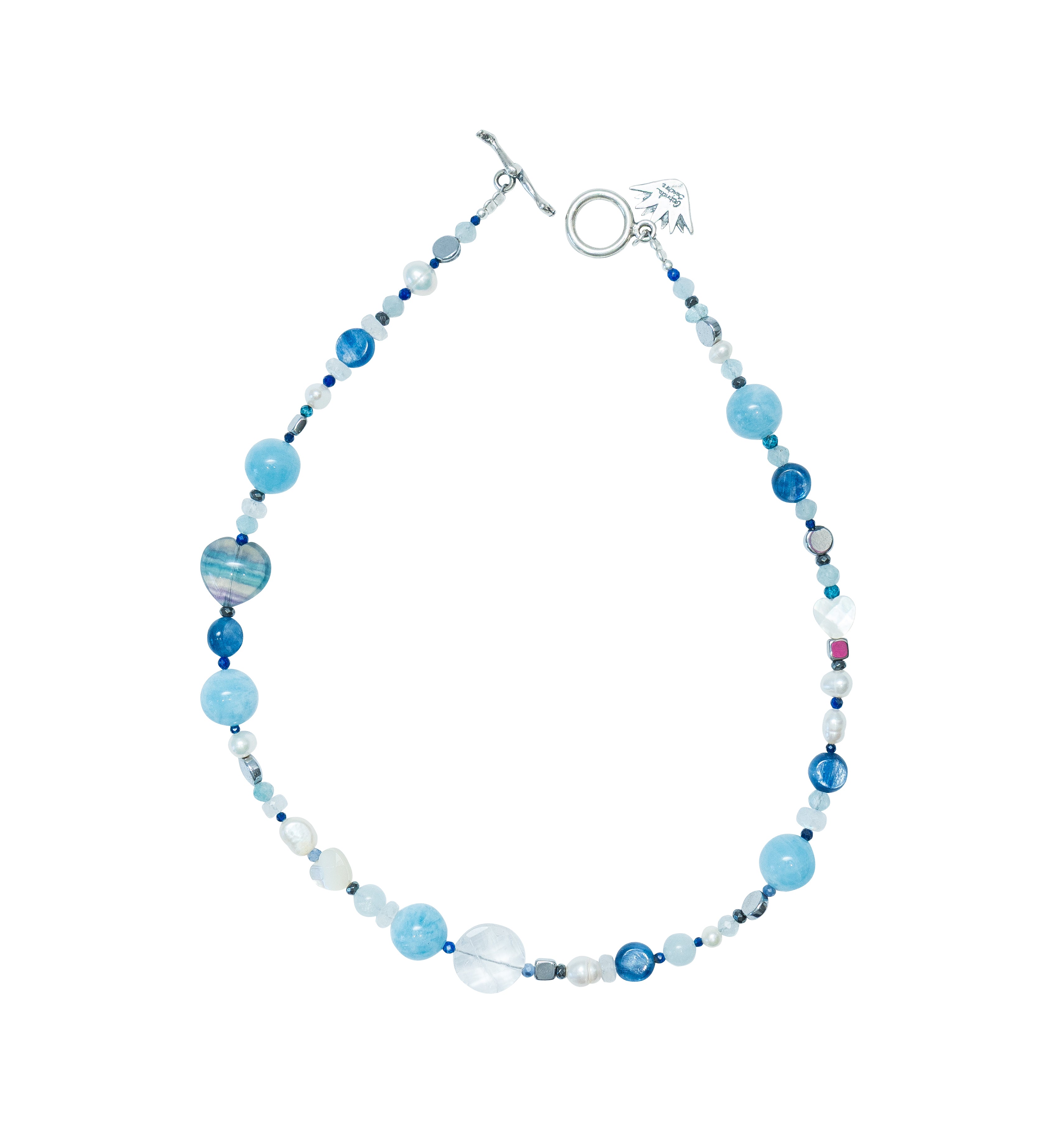 Collar Amor Infinito Azul, joya de plata .925, con aquamarina y fluorita – Gabriela Sánchez (vista 2)