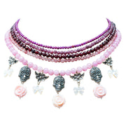 Collar Camelia Coqueta, joya de plata .925, con granate y cuarzo – Gabriela Sánchez