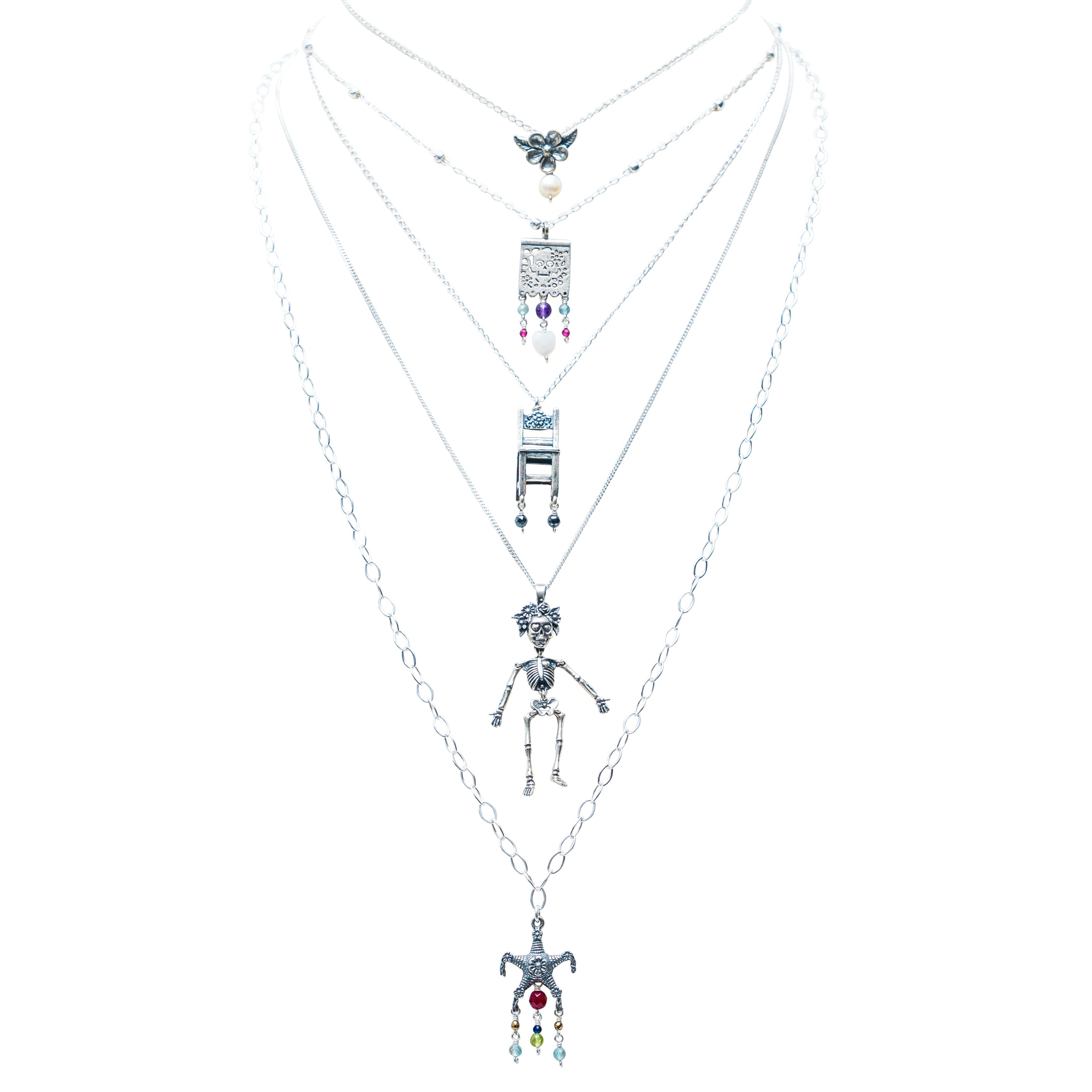 Set Ojos de Papel Volando, joya de plata .925, con perla y concha – Gabriela Sánchez